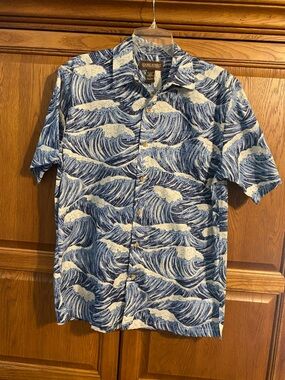 Cooke Street Blue Wave-Print Short-Sleeve Button-Down Shirt